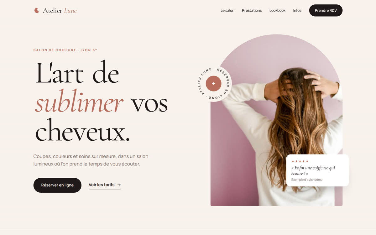 Aperçu du site du salon de coiffure Atelier Lune